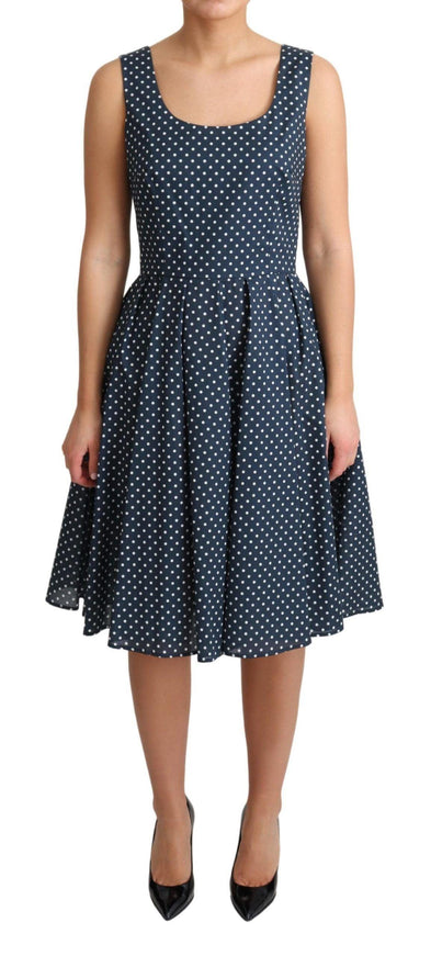 Dolce & Gabbana Blue Dotted Cotton A-Line Gown Dress - Ellie Belle