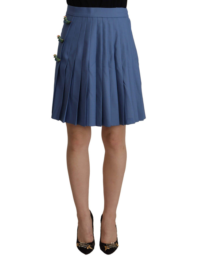 Dolce & Gabbana Blue Embellished Pleated Mini Skirt Wool - Ellie Belle