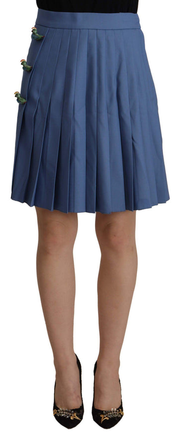 Dolce & Gabbana Blue Embellished Pleated Mini Skirt Wool - Ellie Belle