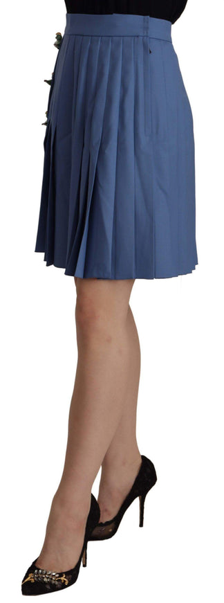 Dolce & Gabbana Blue Embellished Pleated Mini Skirt Wool - Ellie Belle