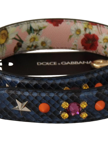 Dolce & Gabbana Blue Exotic Leather Crystals Reversible Shoulder Strap - Ellie Belle