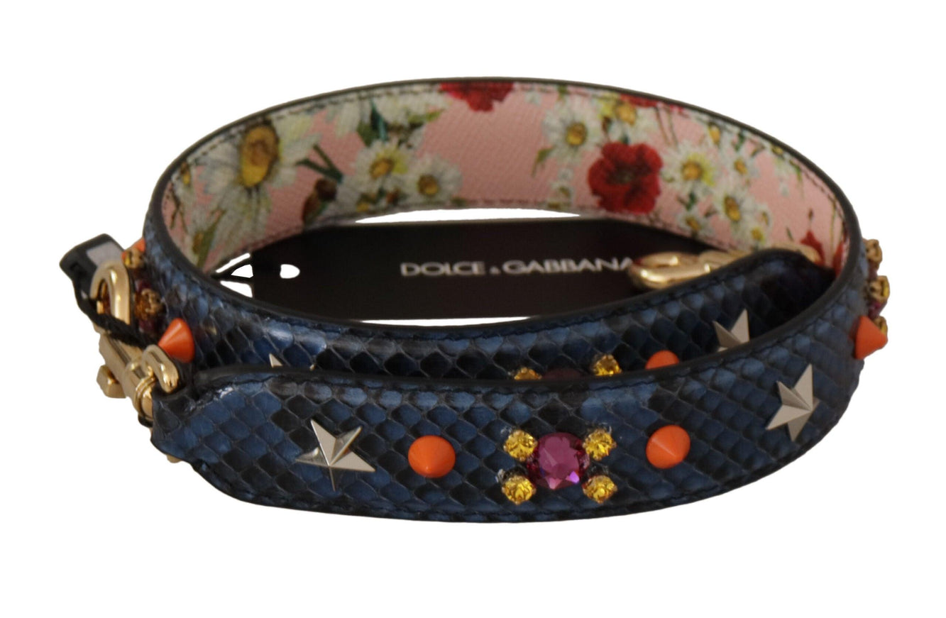 Dolce & Gabbana Blue Exotic Leather Crystals Reversible Shoulder Strap - Ellie Belle