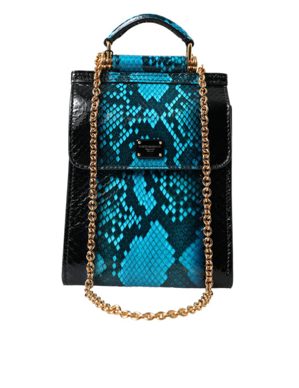 Dolce & Gabbana Blue Exotic Leather Logo Plaque Crossbody Purse Bag - Ellie Belle