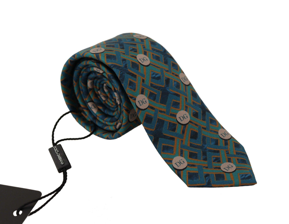 Dolce & Gabbana Blue Fantasy Print Silk Adjustable Necktie Accessory Tie - Ellie Belle