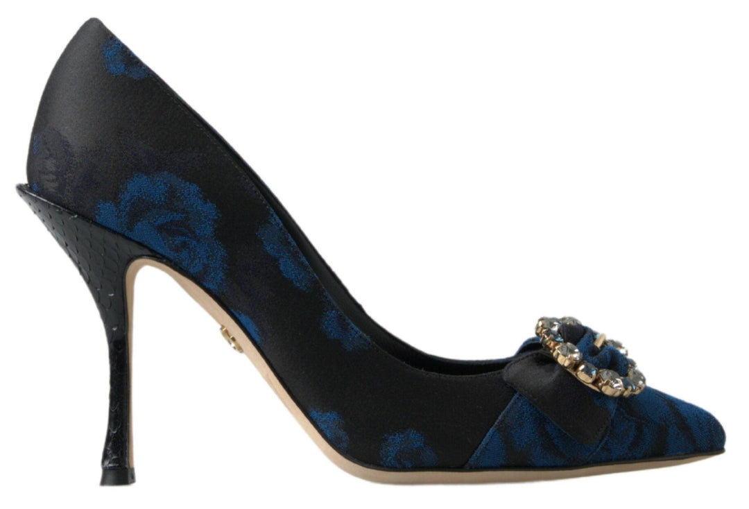 Dolce & Gabbana Blue Floral Ayers Crystal Pumps Shoes - Ellie Belle