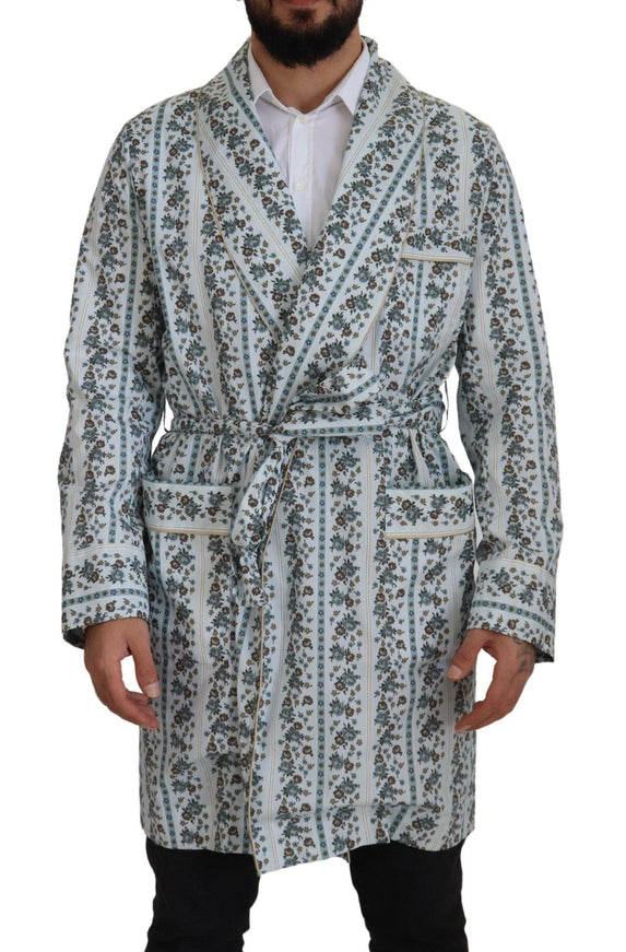 Dolce & Gabbana Blue Floral Cotton Robe Coat Jacket - Ellie Belle