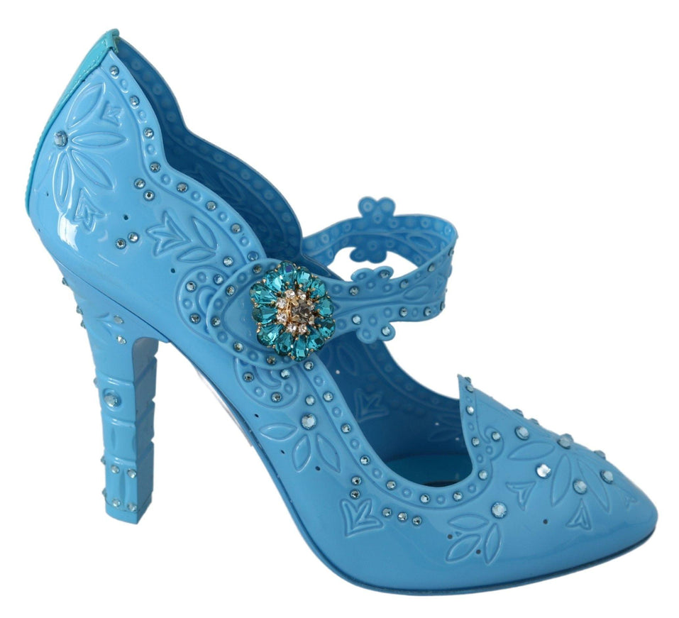 Dolce & Gabbana Blue Floral Crystal CINDERELLA Heels Shoes - Ellie Belle