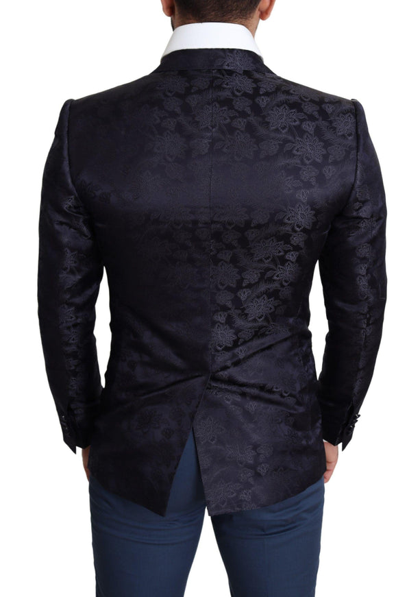 Dolce & Gabbana Blue Floral Jacquard Silk Coat MARTINI Blazer - Ellie Belle