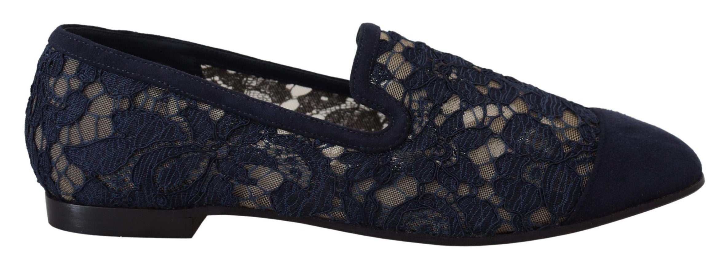 Dolce & Gabbana Blue Floral Lace Slip Ons Loafers Flats Shoes - Ellie Belle