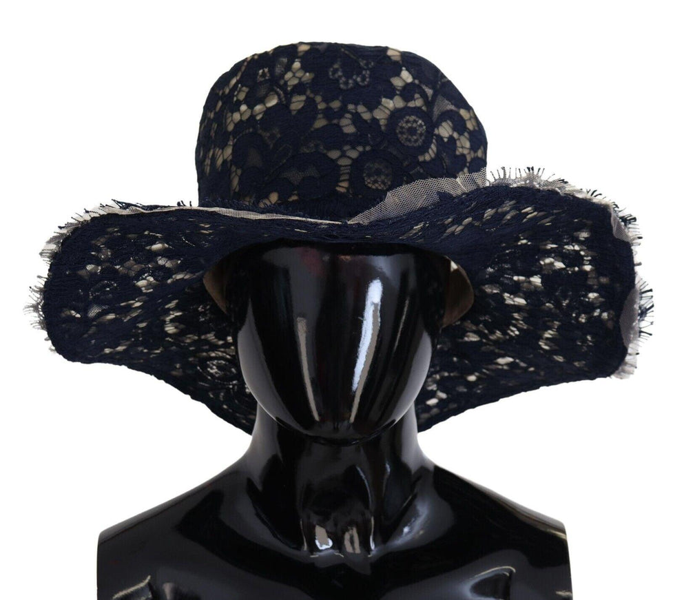 Dolce & Gabbana Blue Floral Lace Wide Brim Floppy Hat - Ellie Belle