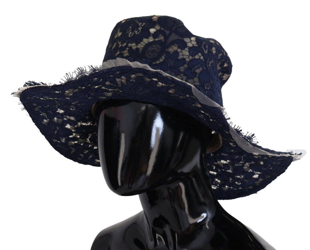 Dolce & Gabbana Blue Floral Lace Wide Brim Floppy Hat - Ellie Belle