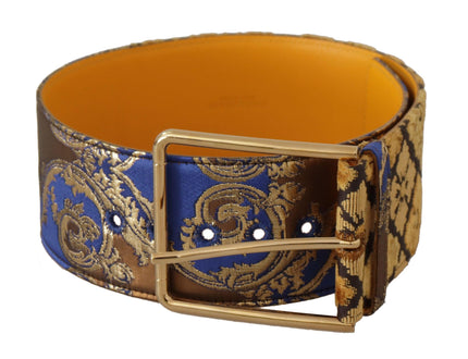 Dolce & Gabbana Blue Floral Patchwork Leather Wide Waist Buckle Belt - Ellie Belle