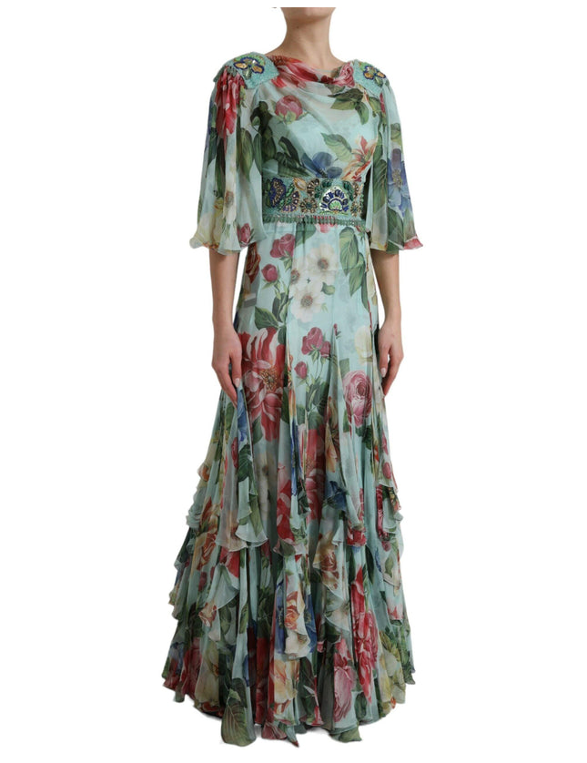 Dolce & Gabbana Blue Floral Print Tiered Long Maxi Dress - Ellie Belle