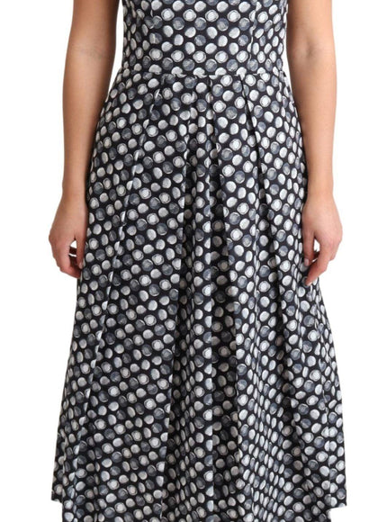 Dolce & Gabbana Blue Geometric Cotton A-Line Gown Dress