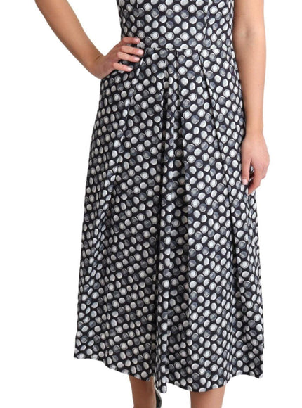 Dolce & Gabbana Blue Geometric Cotton A-Line Gown Dress