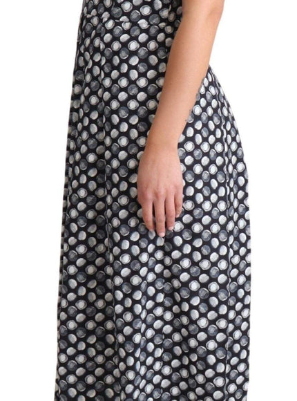 Dolce & Gabbana Blue Geometric Cotton A-Line Gown Dress