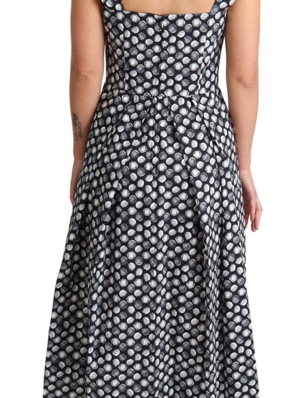 Dolce & Gabbana Blue Geometric Cotton A-Line Gown Dress