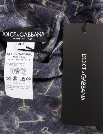 Dolce & Gabbana Blue gold key print silk blouse - Ellie Belle