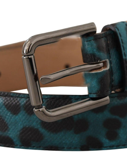 Dolce & Gabbana Blue Green Leopard Print Logo Metal Waist Buckle Belt - Ellie Belle
