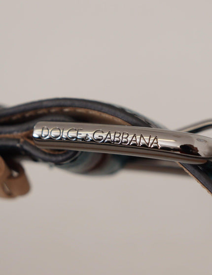 Dolce & Gabbana Blue Green Leopard Print Logo Metal Waist Buckle Belt - Ellie Belle