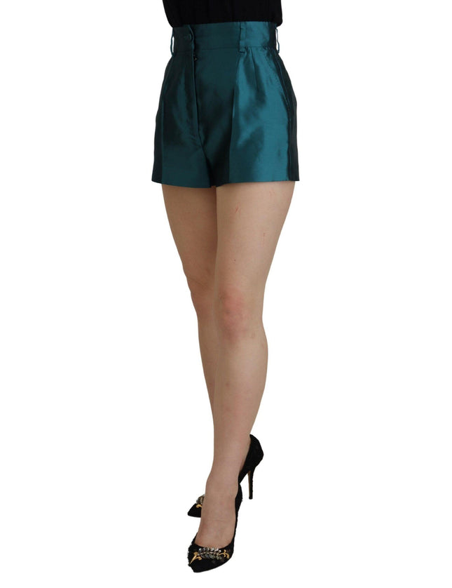 Dolce & Gabbana Blue Green Silk High Waist Hot Pants Shorts - Ellie Belle