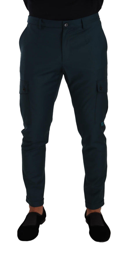 Dolce & Gabbana Blue Green Wool Cargo Skinny Men Trouser Pants - Ellie Belle