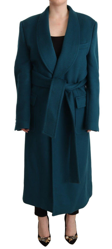 Dolce & Gabbana Blue Green Wool Long Sleeves Trench Coat Jacket - Ellie Belle