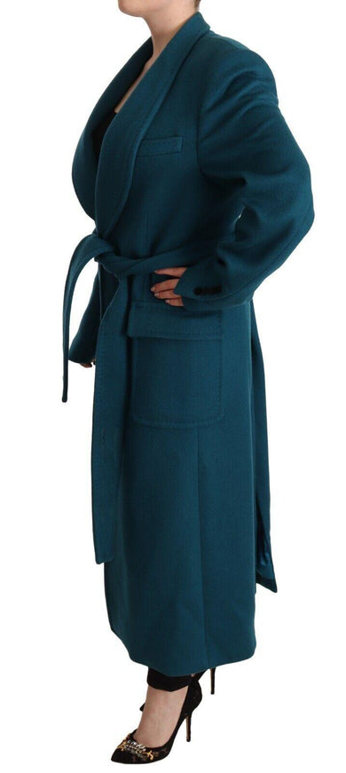 Dolce & Gabbana Blue Green Wool Long Sleeves Trench Coat Jacket - Ellie Belle