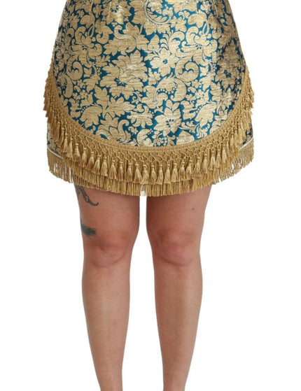 Dolce & Gabbana Blue High Waist Jacquard Tassel Gold Skirt - Ellie Belle