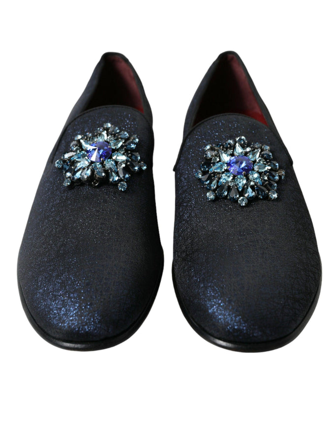 Dolce & Gabbana Blue Jacquard Lurex Crystal Loafer Dress Shoes - Ellie Belle