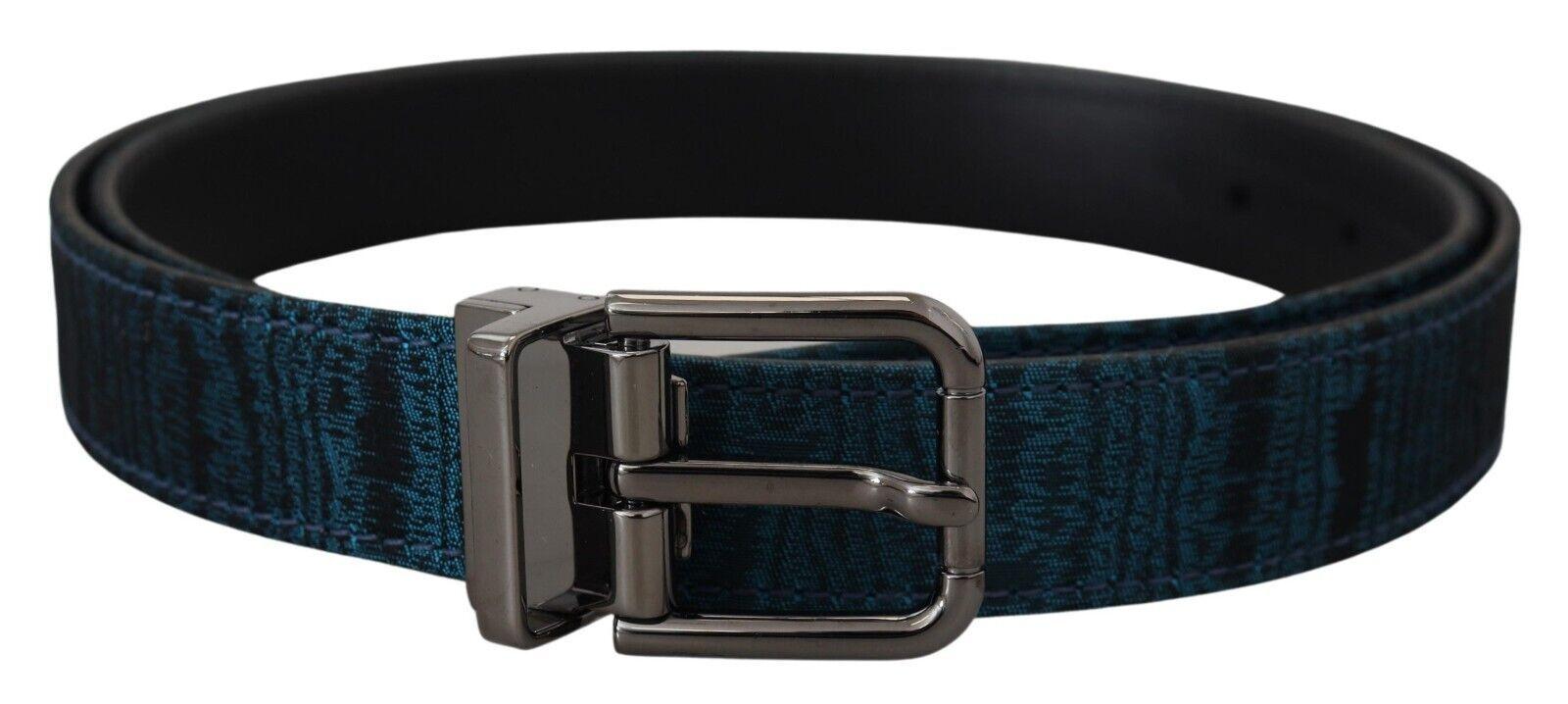 Dolce & Gabbana Blue Jacquard Moire Silver Metal Belt Men - Ellie Belle