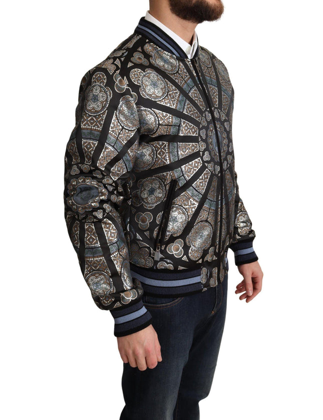 Dolce & Gabbana Blue Jacquard Motive Bomber Coat Mens Jacket - Ellie Belle