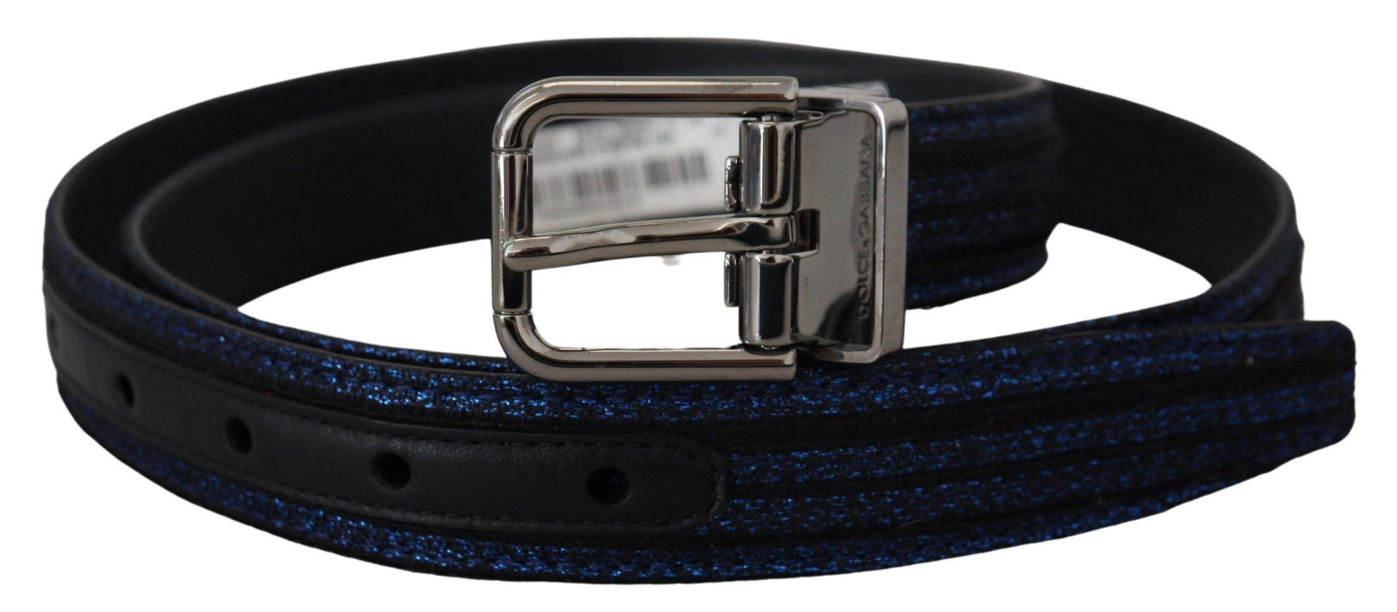 Dolce & Gabbana Blue Jacquard Stripe Silver Buckle Belt - Ellie Belle