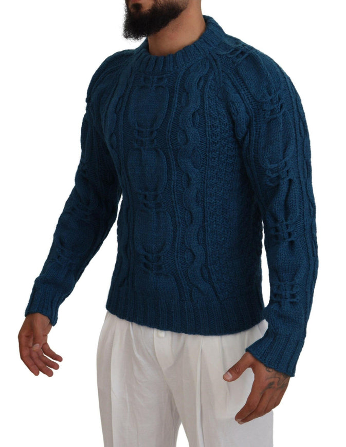 Dolce & Gabbana Blue Knitted Wool Alpaca Pullover Sweater - Ellie Belle