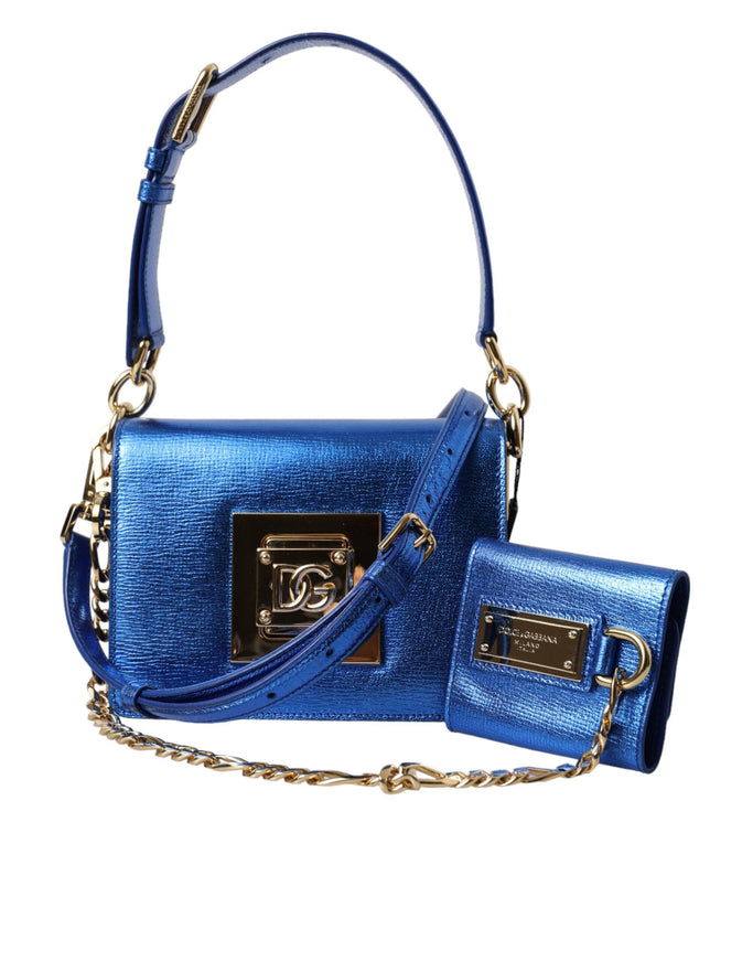 Dolce & Gabbana Blue Leather Bella Foiled Logo Shoulder Purse Bag - Ellie Belle