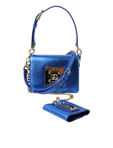 Dolce & Gabbana Blue Leather Bella Foiled Logo Shoulder Purse Bag - Ellie Belle