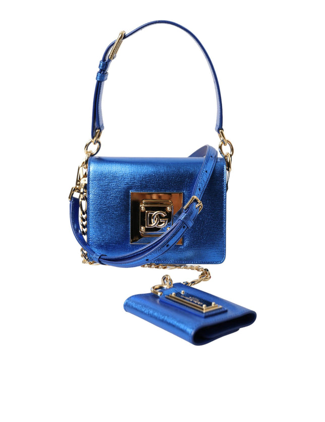 Dolce & Gabbana Blue Leather Bella Foiled Logo Shoulder Purse Bag - Ellie Belle