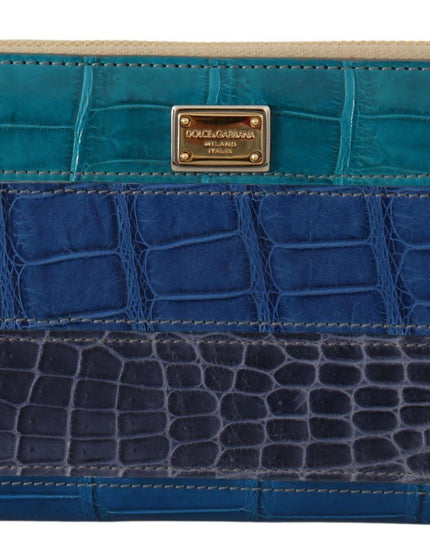 Dolce & Gabbana Blue Leather Crocodile Zip Around Wallet - Ellie Belle