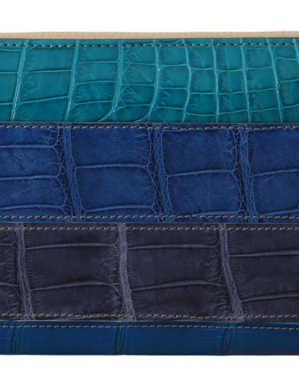 Dolce & Gabbana Blue Leather Crocodile Zip Around Wallet - Ellie Belle