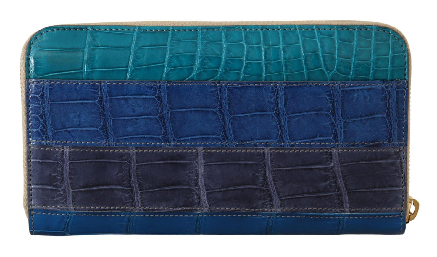 Dolce & Gabbana Blue Leather Crocodile Zip Around Wallet - Ellie Belle