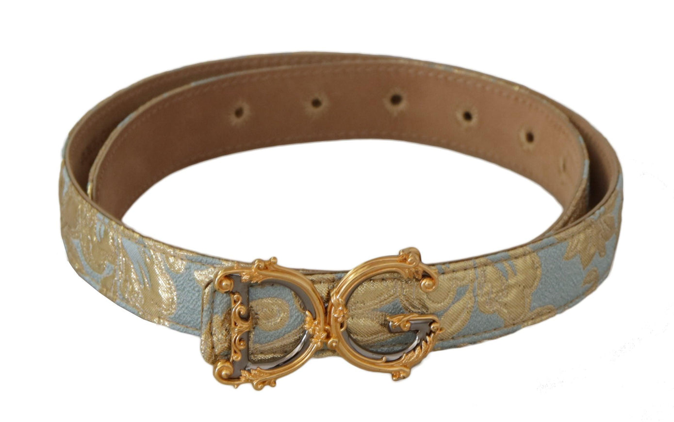 Dolce & Gabbana Blue Leather DG Logo Baroque Gold Metal Buckle Belt - Ellie Belle