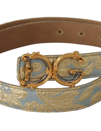 Dolce & Gabbana Blue Leather DG Logo Baroque Gold Metal Buckle Belt - Ellie Belle