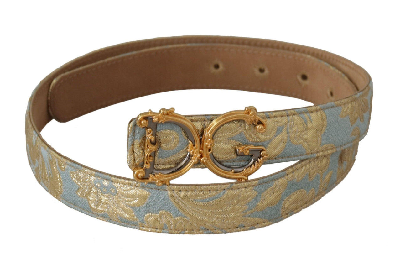 Dolce & Gabbana Blue Leather DG Logo Baroque Gold Metal Buckle Belt - Ellie Belle