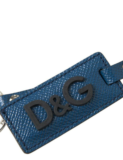Dolce & Gabbana Blue Leather DG Logo Silver Tone Metal Keychain - Ellie Belle