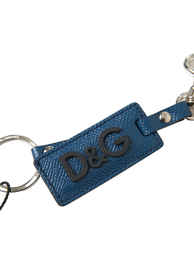 Dolce & Gabbana Blue Leather DG Logo Silver Tone Metal Keychain - Ellie Belle