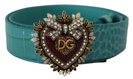 Dolce & Gabbana Blue Leather Gold DEVOTION Heart Buckle Belt - Ellie Belle