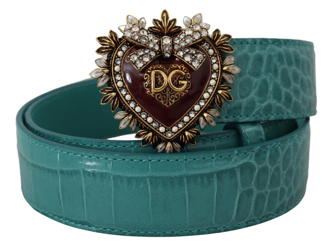 Dolce & Gabbana Blue Leather Gold DEVOTION Heart Buckle Belt - Ellie Belle