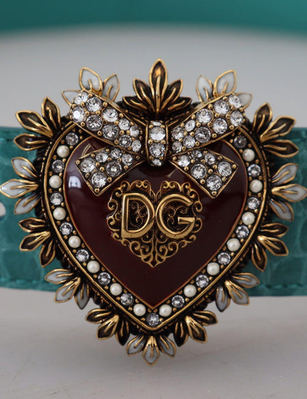 Dolce & Gabbana Blue Leather Gold DEVOTION Heart Buckle Belt - Ellie Belle