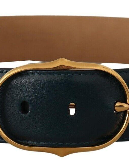Dolce & Gabbana Blue Leather Gold Metal Oval Buckle Belt - Ellie Belle