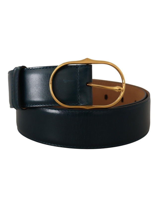 Dolce & Gabbana Blue Leather Gold Metal Oval Buckle Belt - Ellie Belle